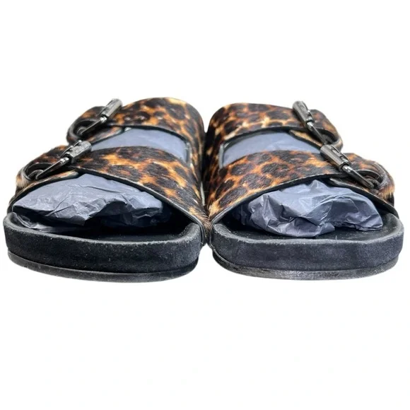 NIB The Kooples Leo Poulain Leather Animal Print Double Strap Sandal Size EU38 - Picture 8 of 12